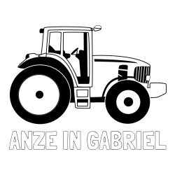 Online izdelana pobarvanka - Pobarvanka imena ANZE IN GABRIEL in pobarvanka velikega in zmogljivega traktorja