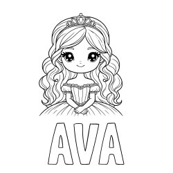 Online izdelana pobarvanka - Pobarvanka imena AVA in pobarvanka ljubke princese
