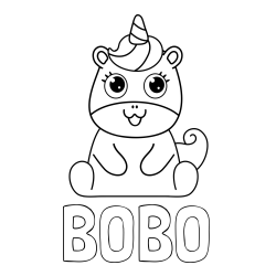 Online izdelana pobarvanka - Pobarvanka imena BOBO in pobarvanka čudovitega samoroga Unicorn