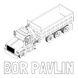 Online izdelana pobarvanka - Pobarvanka imena BOR PAVLIN in pobarvanka velikega tovornjaka z dvigalko za nakladanje