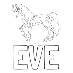 Online izdelana pobarvanka - Pobarvanka imena EVE in pobarvanka lisastega konja