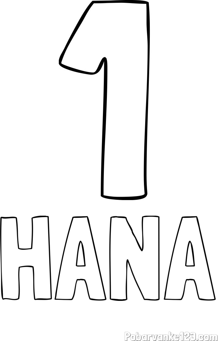 Pobarvanka imena HANA in pobarvanka številke ena