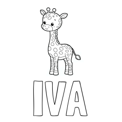 Online izdelana pobarvanka - Pobarvanka imena IVA in pobarvanka ljubke žirafe
