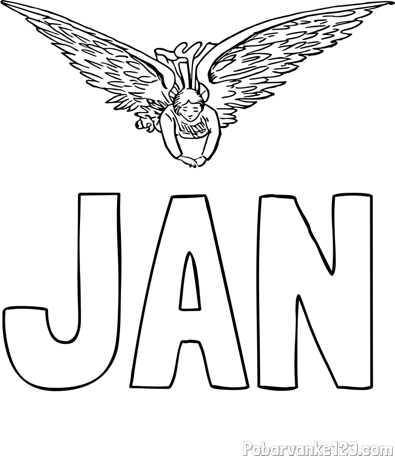 Pobarvanka imena JAN in leteči angel