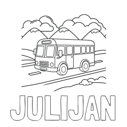 Online izdelana pobarvanka - Pobarvanka imena JULIJAN in pobarvanka avtobusa na vožnji