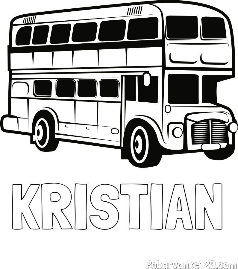 Pobarvanka imena KRISTIAN in pobarvanka dvonadstropnega avtobusa