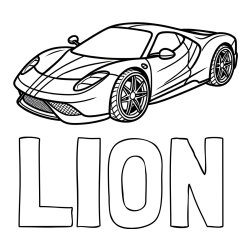 Online izdelana pobarvanka - Pobarvanka imena LION in pobarvanka dirkalnega avtomobila