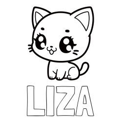 Online izdelana pobarvanka - Pobarvanka imena LIZA in pobarvnaka ljubke muce v anime slogu