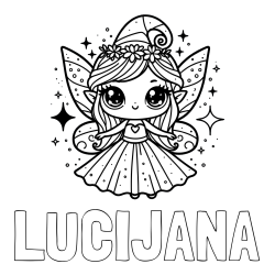 Online izdelana pobarvanka - Pobarvanka imena LUCIJANA in prikupna čarobna vila