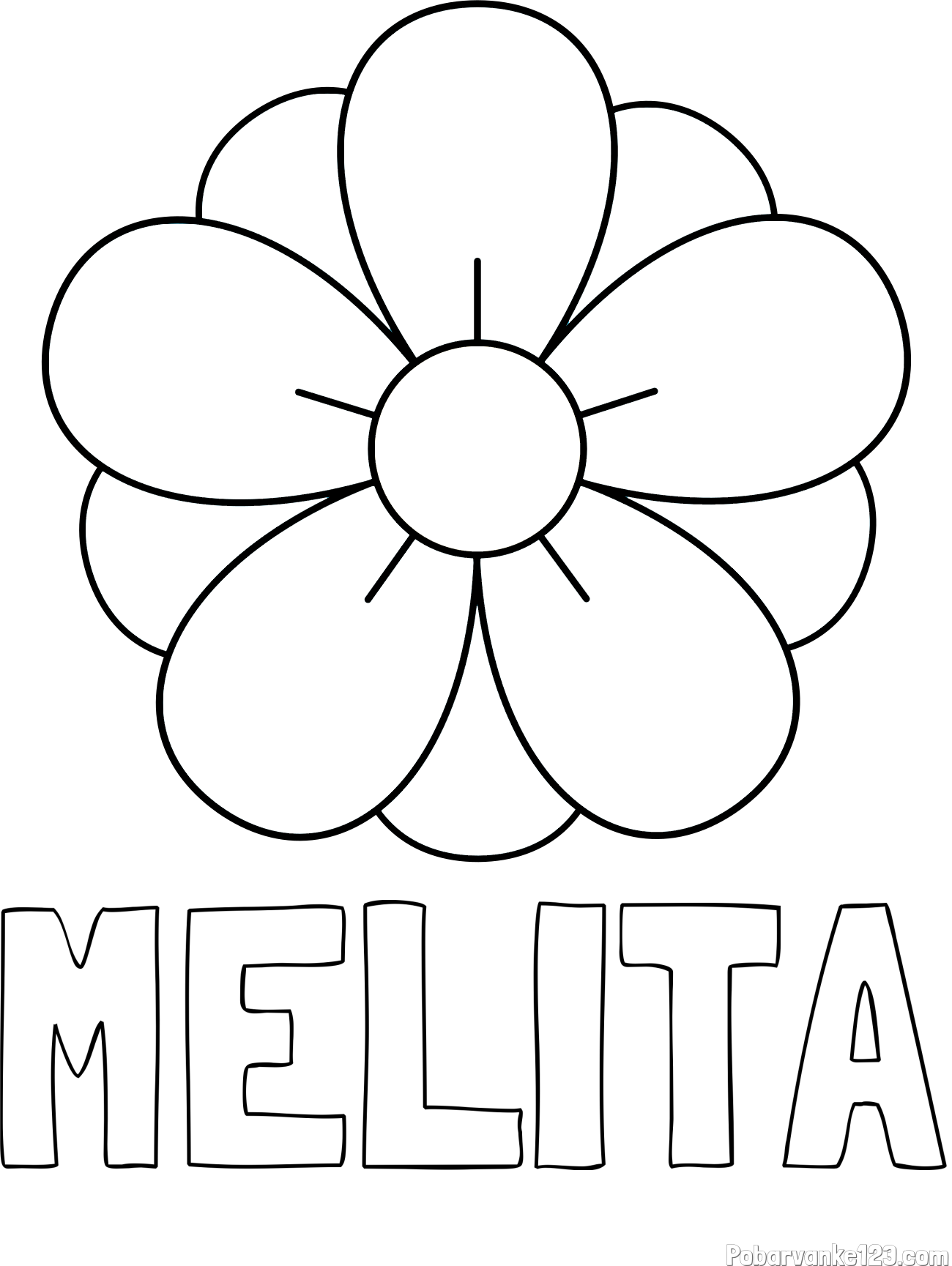 Pobarvanka imena MELITA in pobarvanka lepega cveta