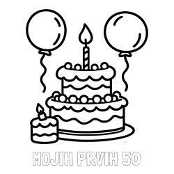 Online izdelana pobarvanka - Pobarvanka imena MOJIH PRVIH 50 in pobarvanka velike rojstnodnevne torte