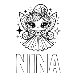 Online izdelana pobarvanka - Pobarvanka imena NINA in prikupna čarobna vila