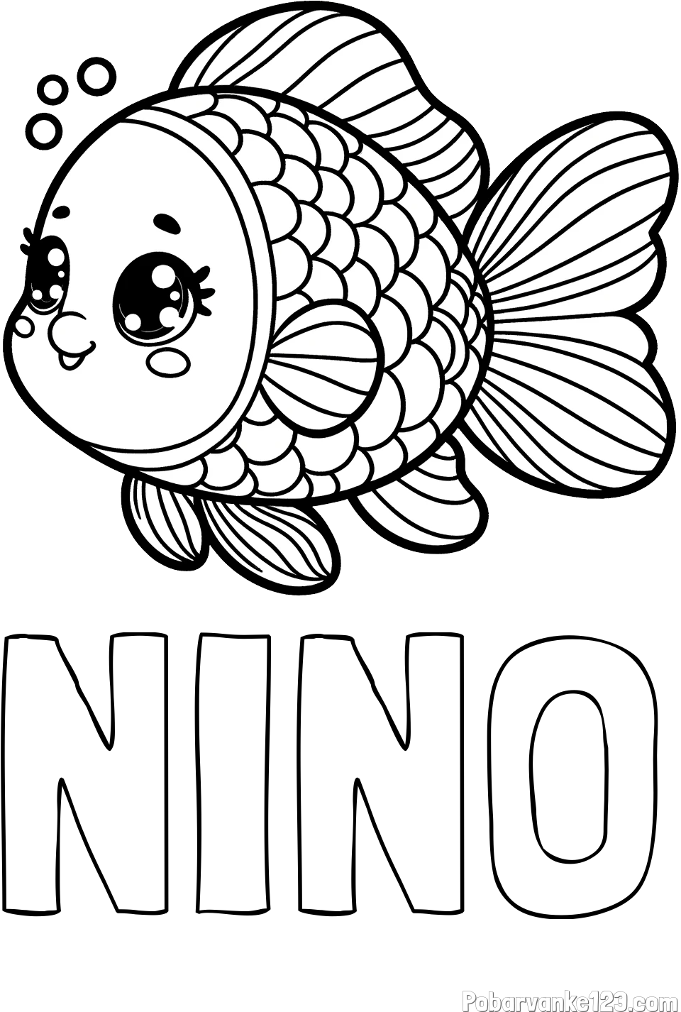Pobarvanka imena NINO in pobarvanka ribe z bujnimi plavutmi