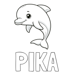 Online izdelana pobarvanka - Pobarvanka imena PIKA in otroška pobarvanka ljubkega delfina