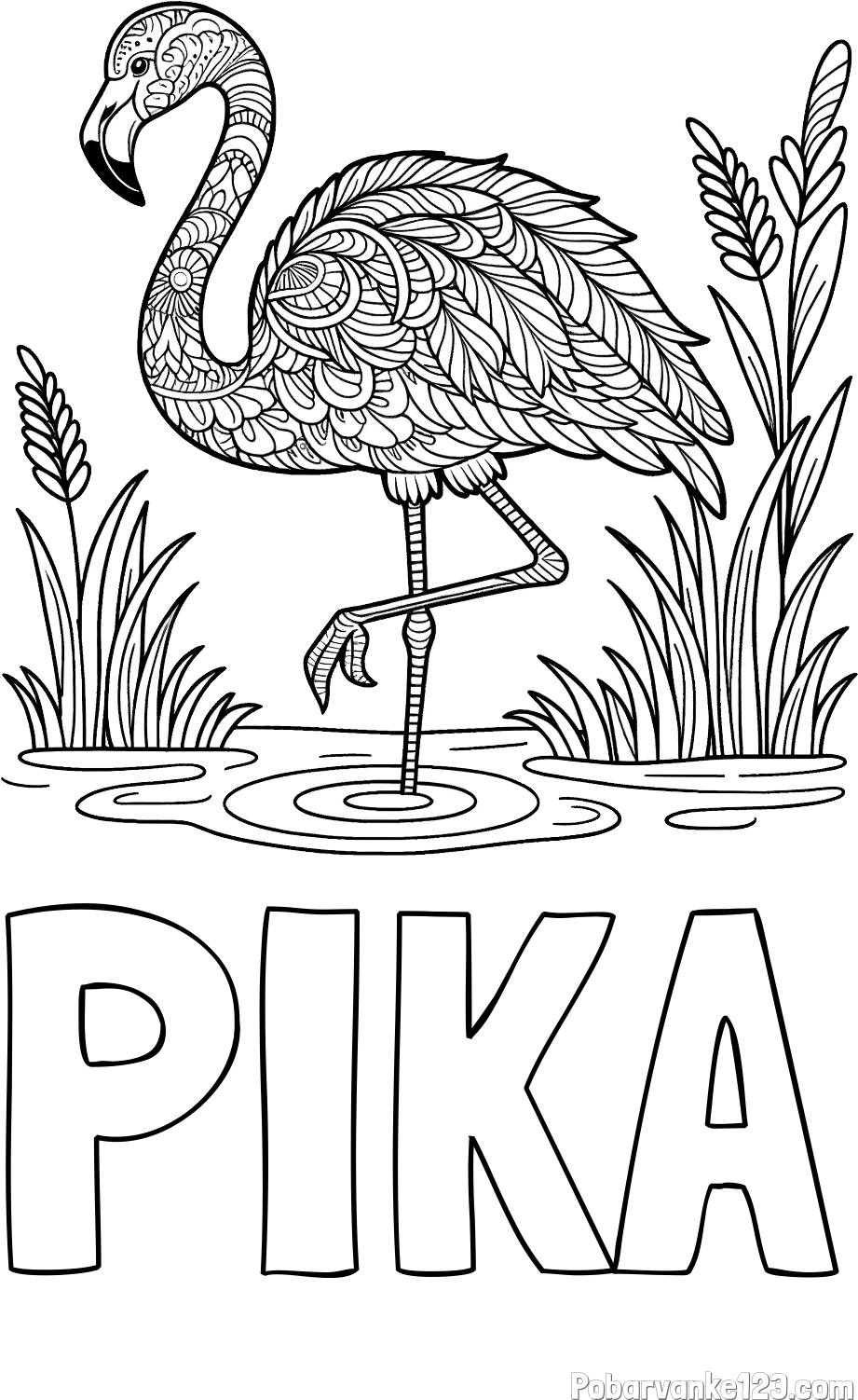 Pobarvanka imena PIKA in pobarvanka flaminga z abstraktnimi vzorci