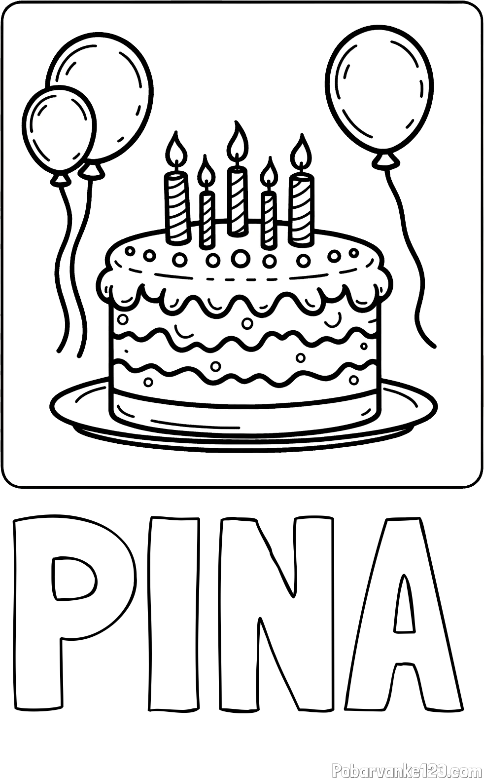 Pobarvanka imena PINA in pobarvanka torte za 5. rojstni dan