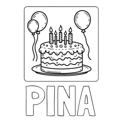 Online izdelana pobarvanka - Pobarvanka imena PINA in pobarvanka torte za 5. rojstni dan