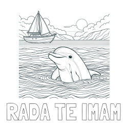 Online izdelana pobarvanka - Pobarvanka imena RADA TE IMAM in pobarvanka delfina v morju ter jadrnice