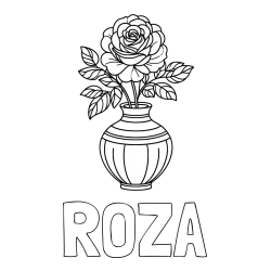 Online izdelana pobarvanka - Pobarvanka imena ROZA in pobarvanka vrtnice v vazi