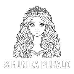 Online izdelana pobarvanka - Pobarvanka imena SIMUNIDA PUHALO in pobarvanka ljubke princese z bujnimi lasmi
