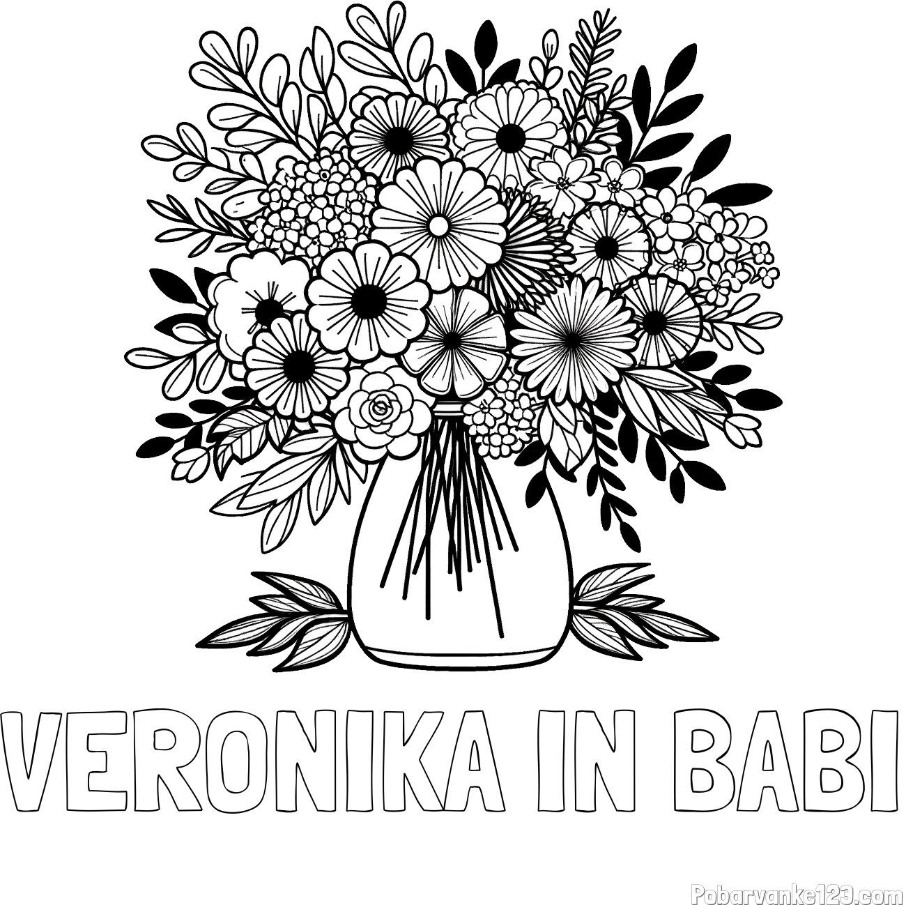 Pobarvanka imena VERONIKA IN BABI in pobarvanka veliekga šopka rož