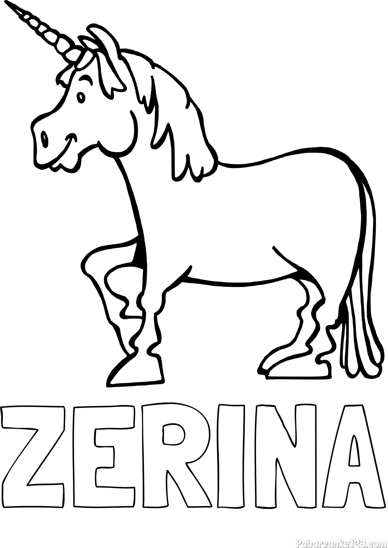 Pobarvanka imena ZERINA in pobarvanka veselega samoroga