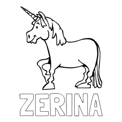 Online izdelana pobarvanka - Pobarvanka imena ZERINA in pobarvanka veselega samoroga