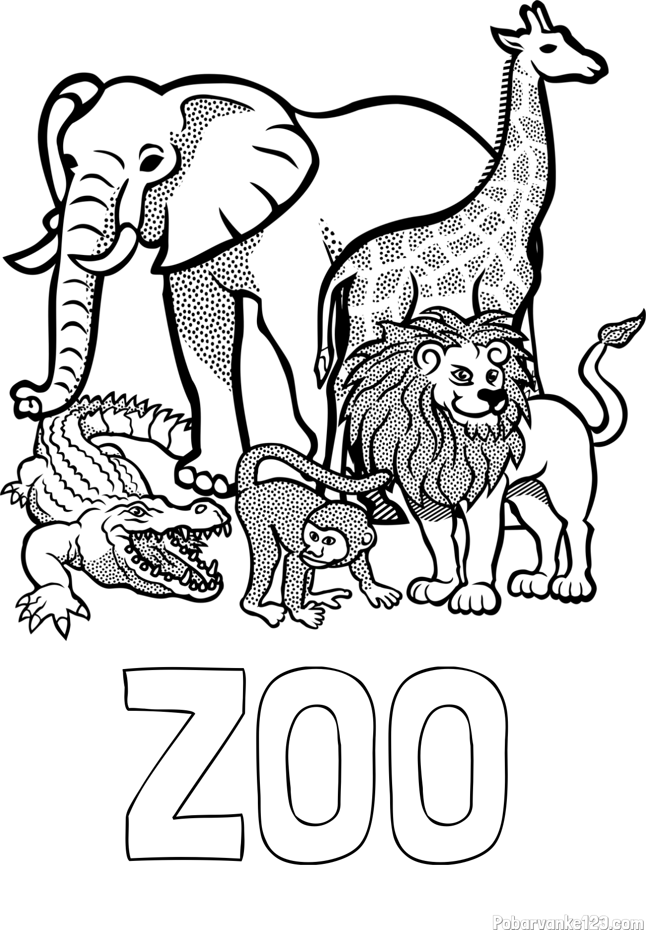 Pobarvanka imena ZOO in pobarvanka živali iz živalskega vrta