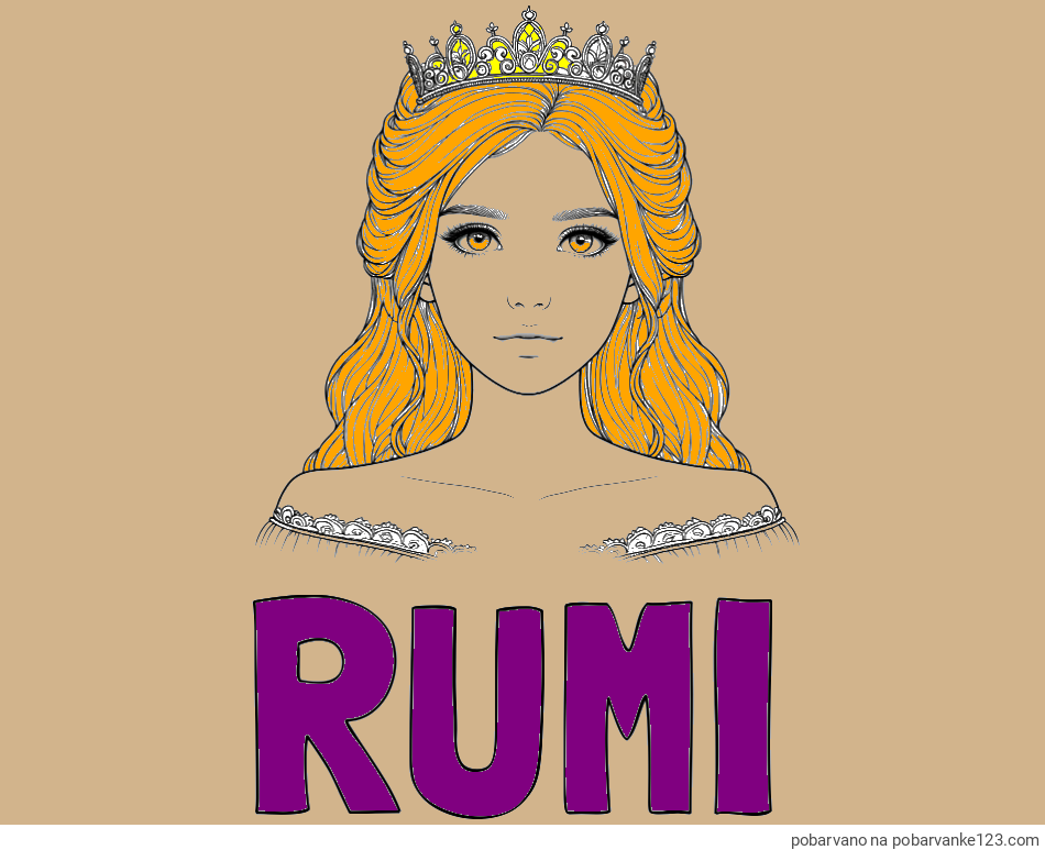 POBARVANA POBARVANKA - Pobarvanka imena RUMI in pobarvanka prikupne princeske s čudovitimi očmi