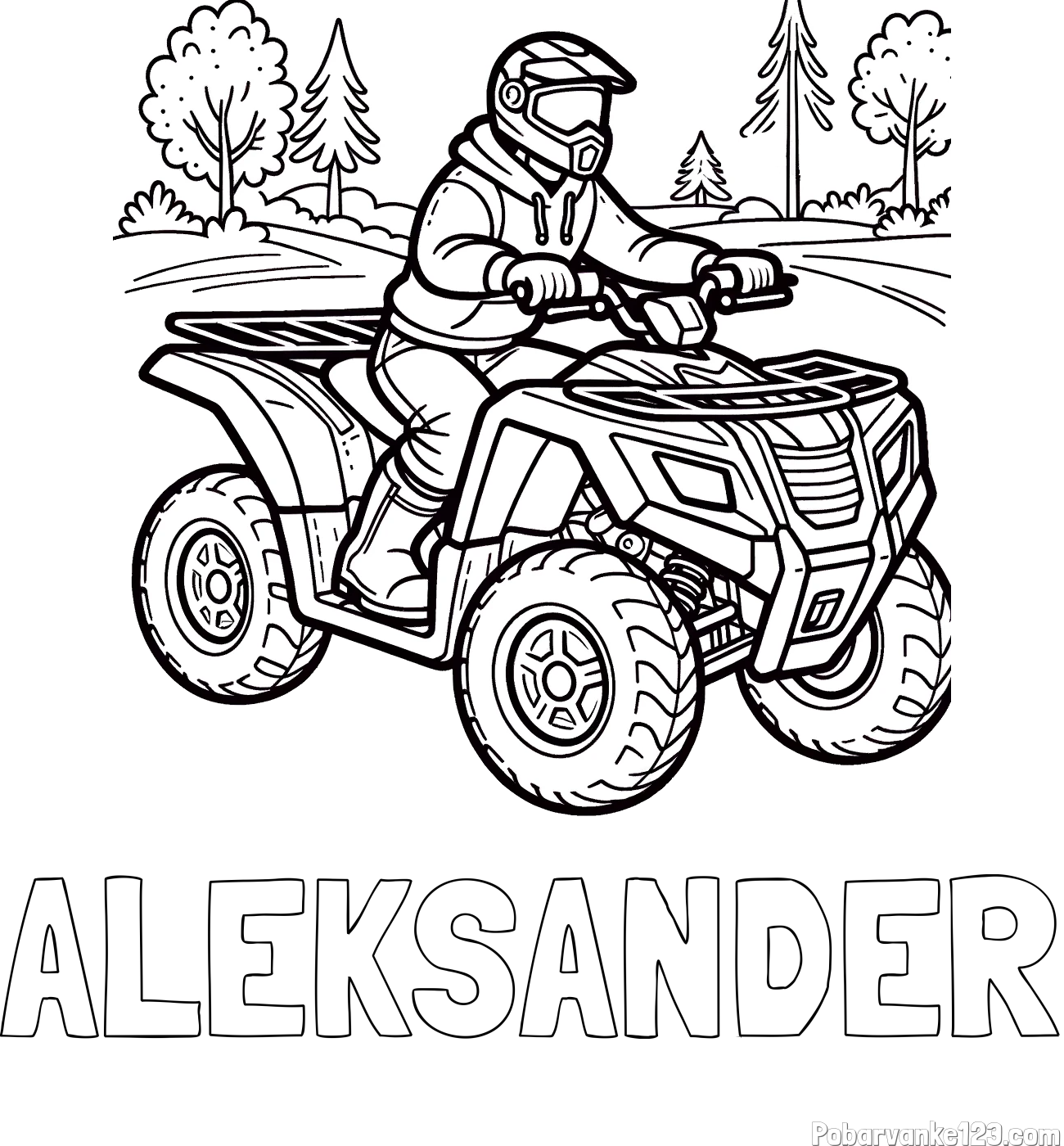 Pobarvanka imena ALEKSANDER in pobarvanka motorista na štirikolesniku