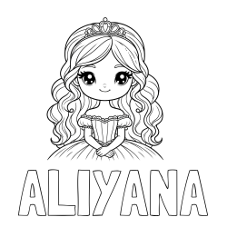 Online izdelana pobarvanka - Pobarvanka imena ALIYANA in pobarvanka ljubke princese