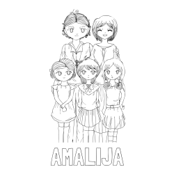 Online izdelana pobarvanka - Pobarvanka imena AMALIJA in anime risani junaki