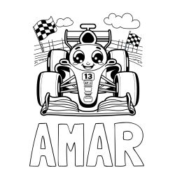 Online izdelana pobarvanka - Pobarvanka imena AMAR in otroška pobarvanka FORMULA 1