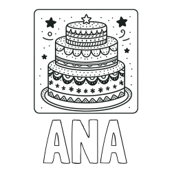 Online izdelana pobarvanka - Pobarvanka imena ANA in pobarvanka slastne torte