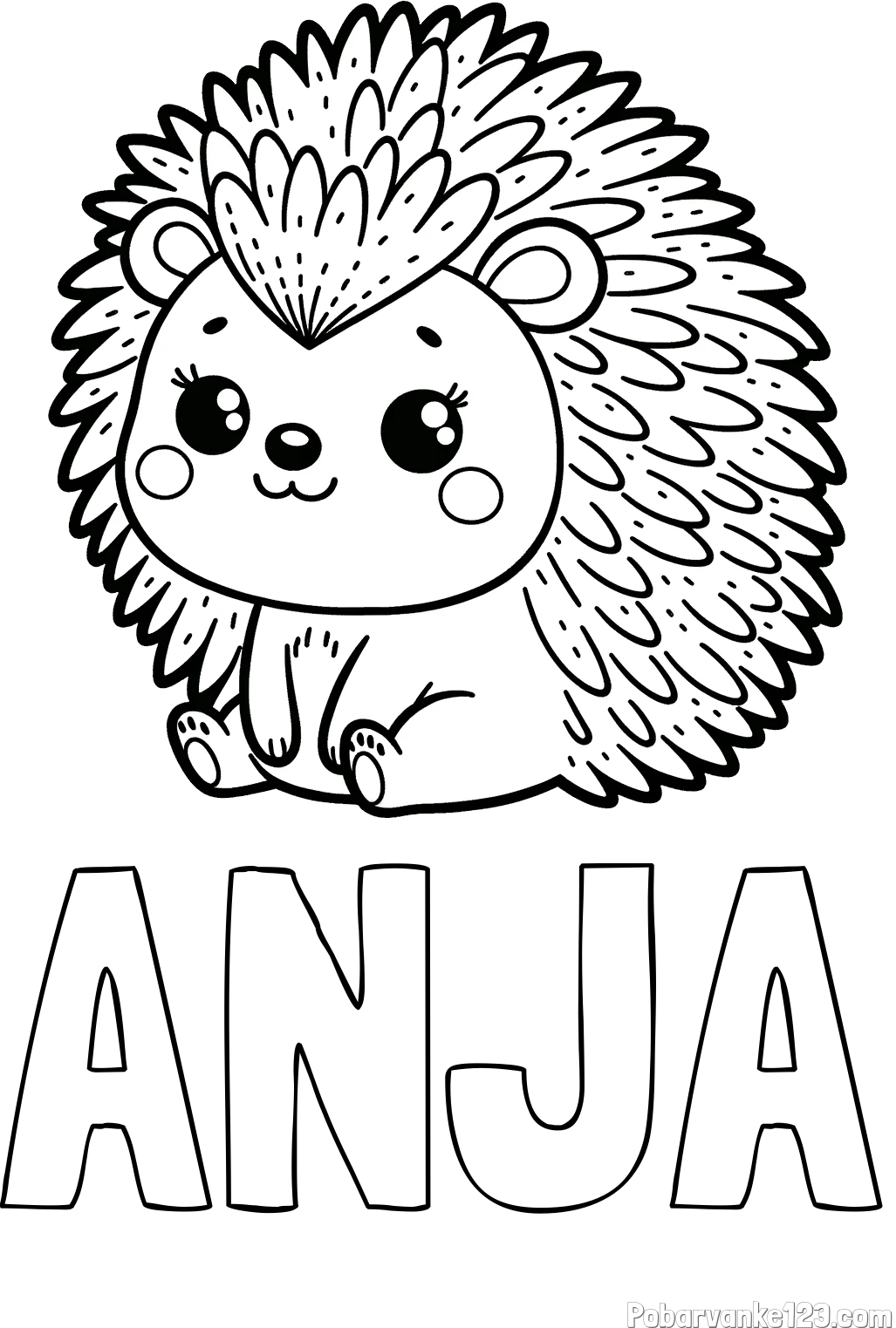 Pobarvanka imena ANJA in pobarvanka nasmejanega ježka