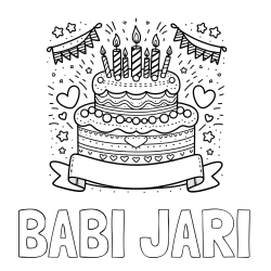 Online izdelana pobarvanka - Pobarvanka imena BABI JARI in pobarvanka velike torte za rojstni dan