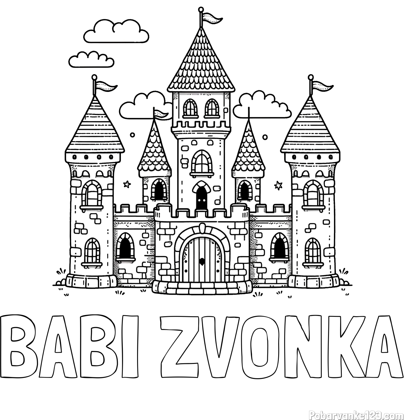 Pobarvanka imena BABI ZVONKA in pobarvnaka velikega gradu