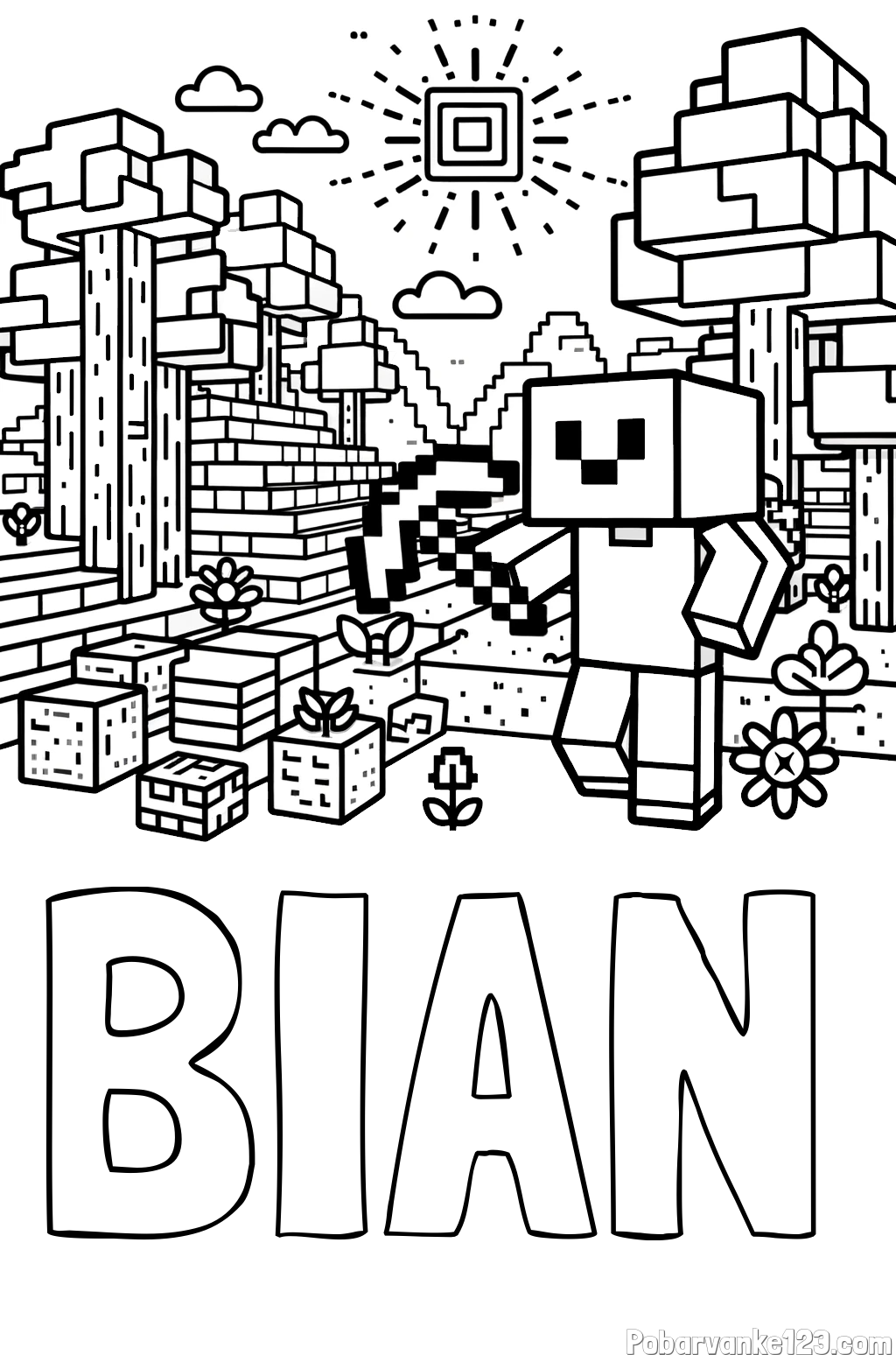 Pobarvanka imena BIAN in pobarvanka Minecraft sveta