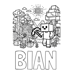 Online izdelana pobarvanka - Pobarvanka imena BIAN in pobarvanka Minecraft sveta