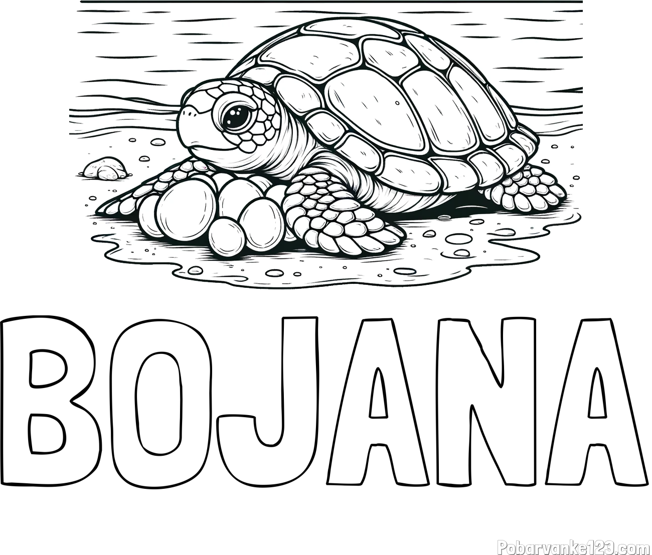 Pobarvanka imena BOJANA in pobarvanka želve, ki leže jajca na obali