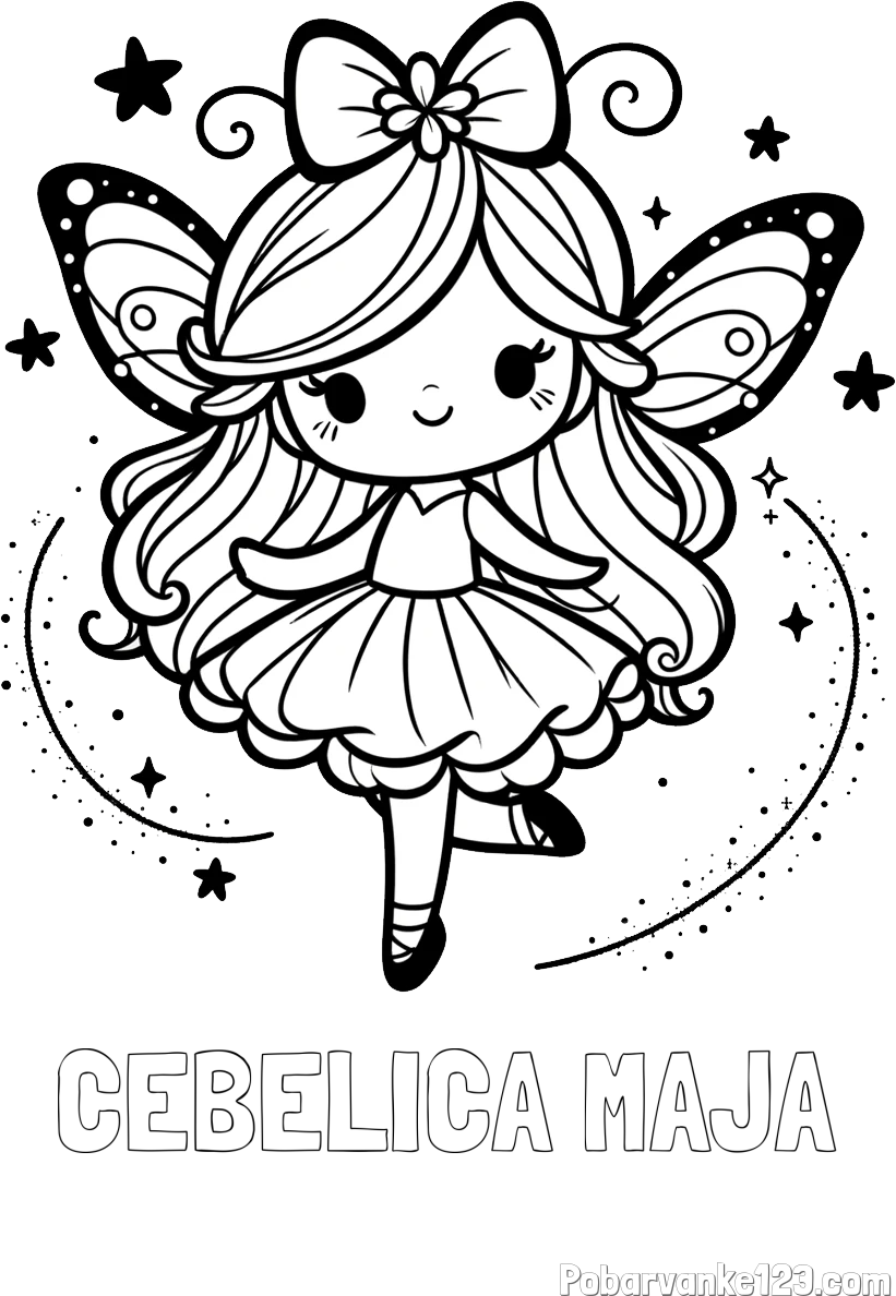 Pobarvanka imena ČEBELICA MAJA in ljubka čarobna vila
