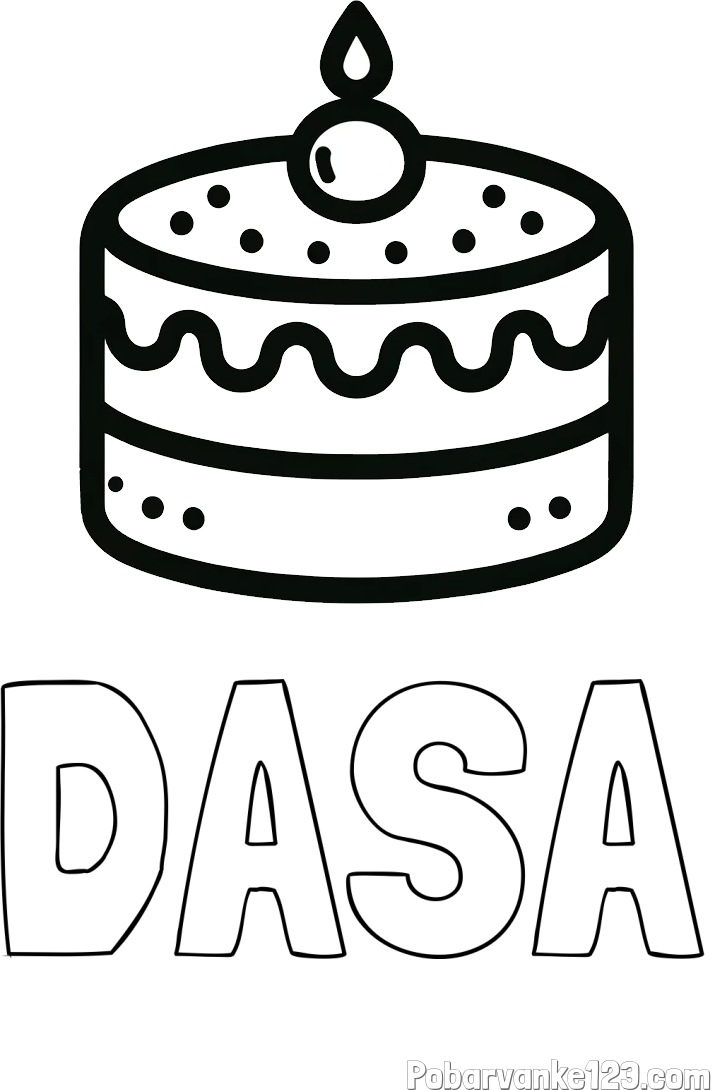 Pobarvanka imena DAŠA in otroška pobarvanka majhne torte