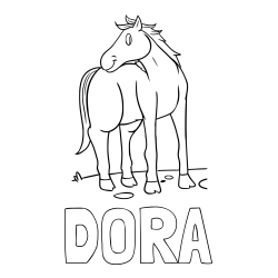 Online izdelana pobarvanka - Pobarvanka imena DORA in pobarvanka prikupnega konjička