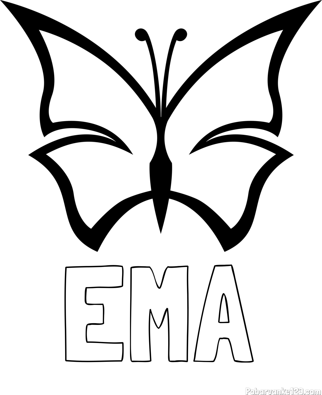 Pobarvanka imena EMA in otroška pobarvanka metulja
