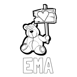 Online izdelana pobarvanka - Pobarvanka imena EMA in pobarvanka prikupnega medvedka