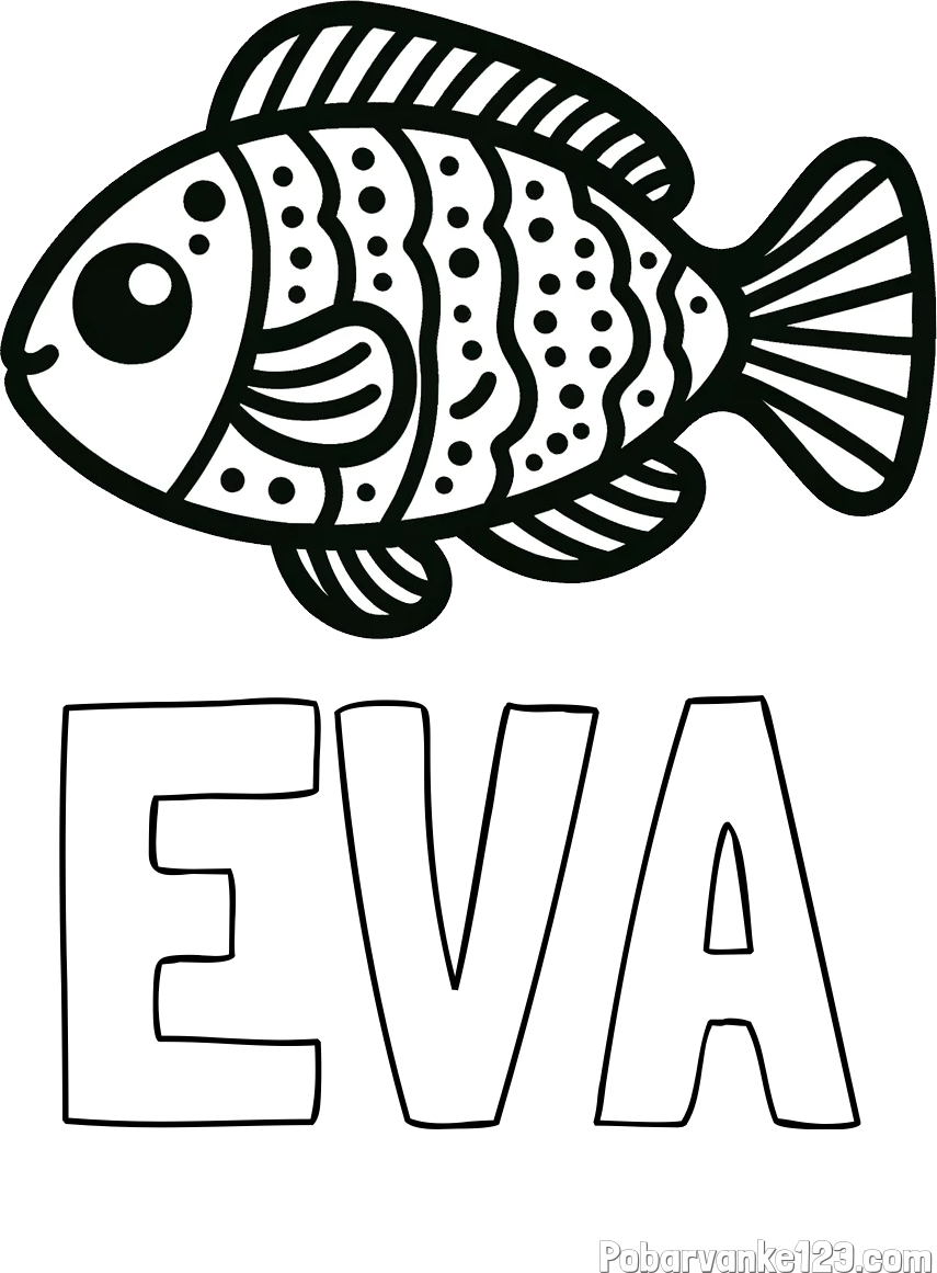 Pobarvanka imena EVA in otroška pobarvanka ribe