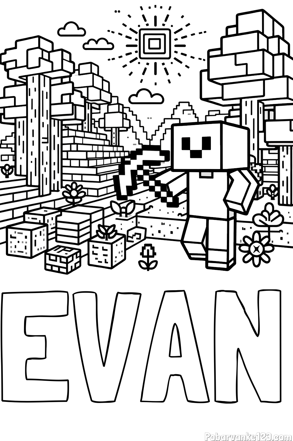 Pobarvanka imena EVAN in pobarvanka Minecraft sveta