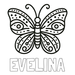 Online izdelana pobarvanka - Pobarvanka imena EVELINA in preprosta pobarvanka metulja