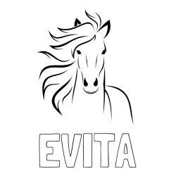 Online izdelana pobarvanka - Pobarvanka imena EVITA in lepa pobarvanka konja