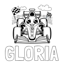 Online izdelana pobarvanka - Pobarvanka imena GLORIA in otroška pobarvanka FORMULA 1
